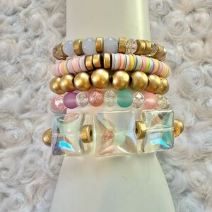 Colorful Beaded Bracelet Set with Gold Accents